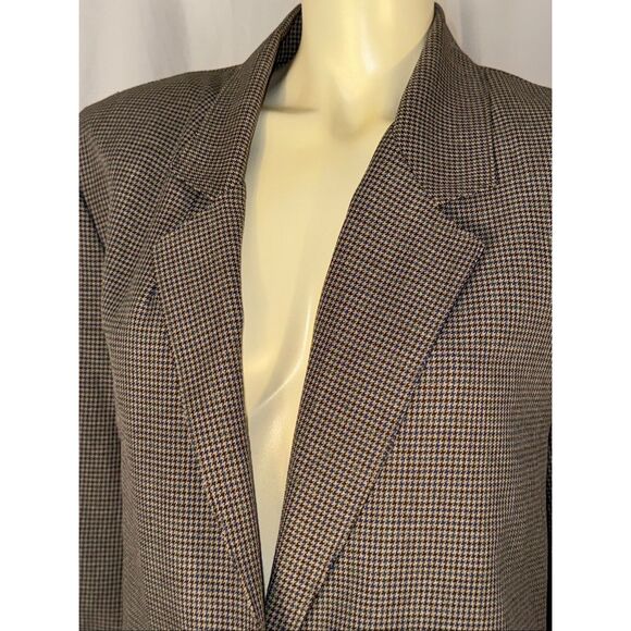 Vintage Alfred Dunner Houndstooth Blazer – Brown & Blue Check, Made in USA, Size - Picture 4 of 10